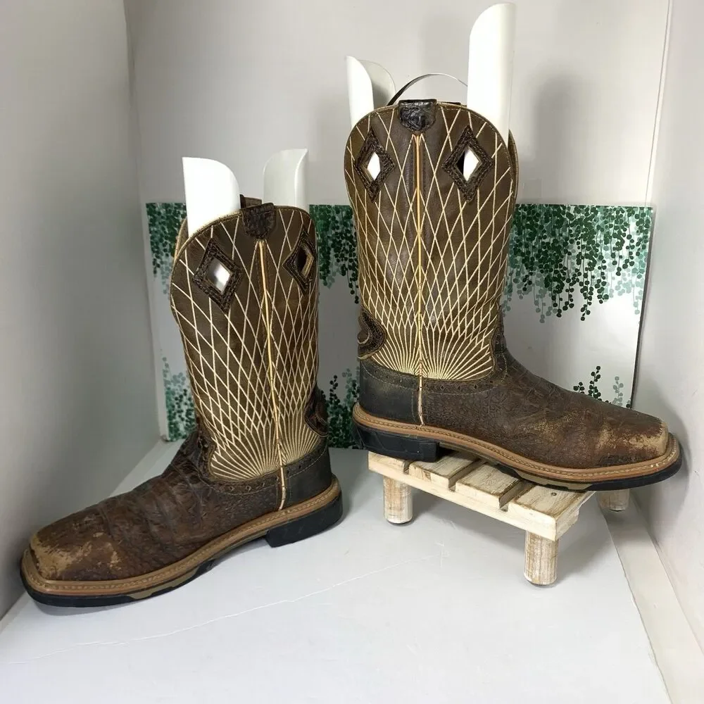 Justin Mens Comp Toe Work Boots Croc Print Size 9 D Western Shaft WK4833